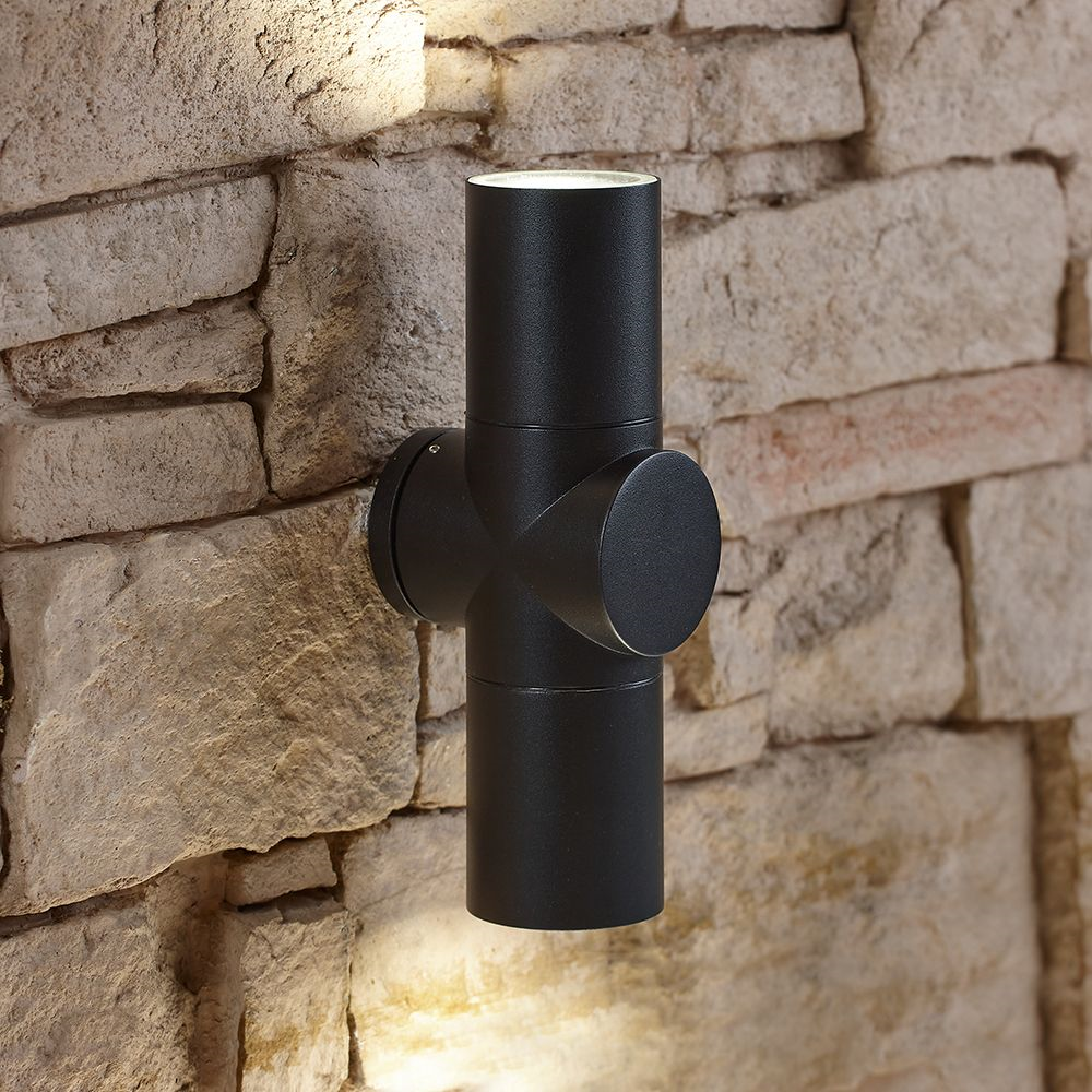 Cylindrical Up/Down Wall Light - Cylindrical Up Down Black Wall Light - Circular Centre